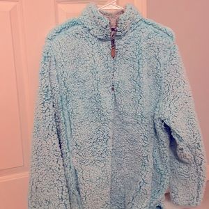 Blue fuzzy sherpa half zip